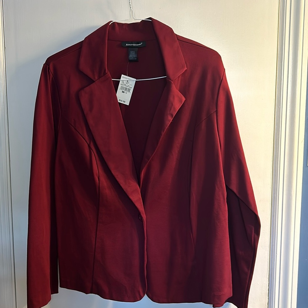 Size 18 
Color:  Wine
Ashley Stewart Blazer